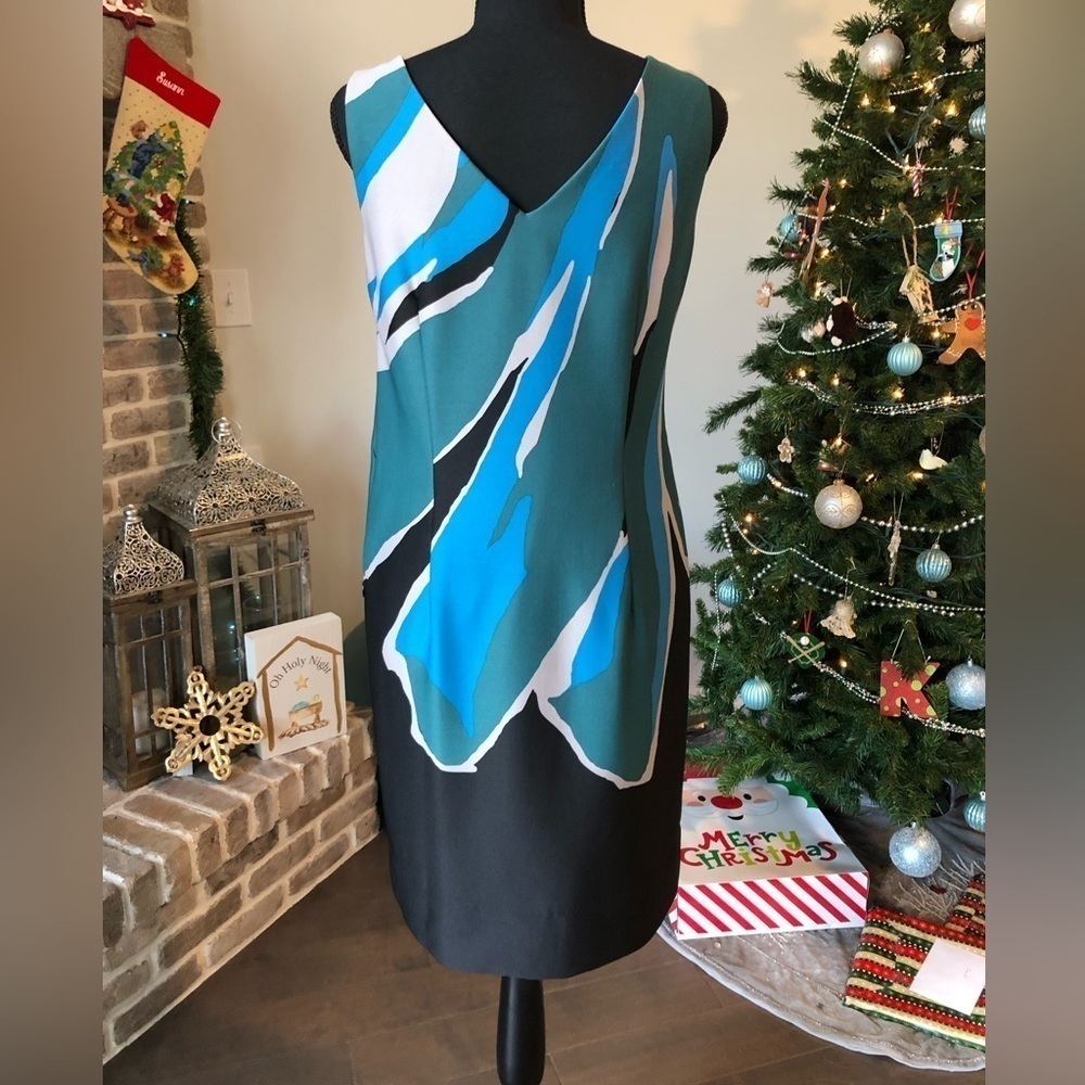 Taylor Blue Green Black Gray Sheath Dress SZ 6 Sleeveless Career Wedding Guest